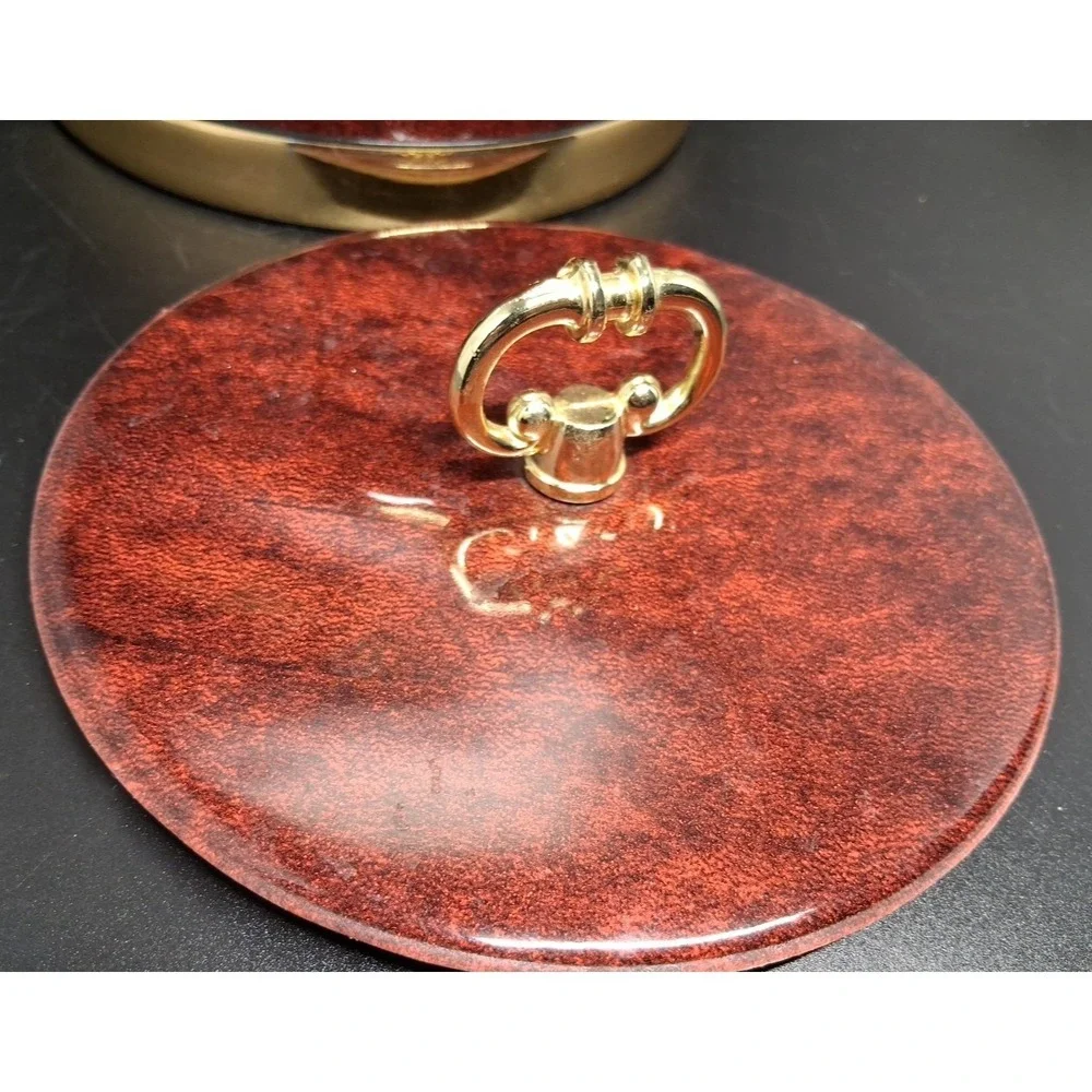 VTG Kraftware MCM Faux Tortoise Brown Marble Ice Bucket Lid Handle w/Tray USA 